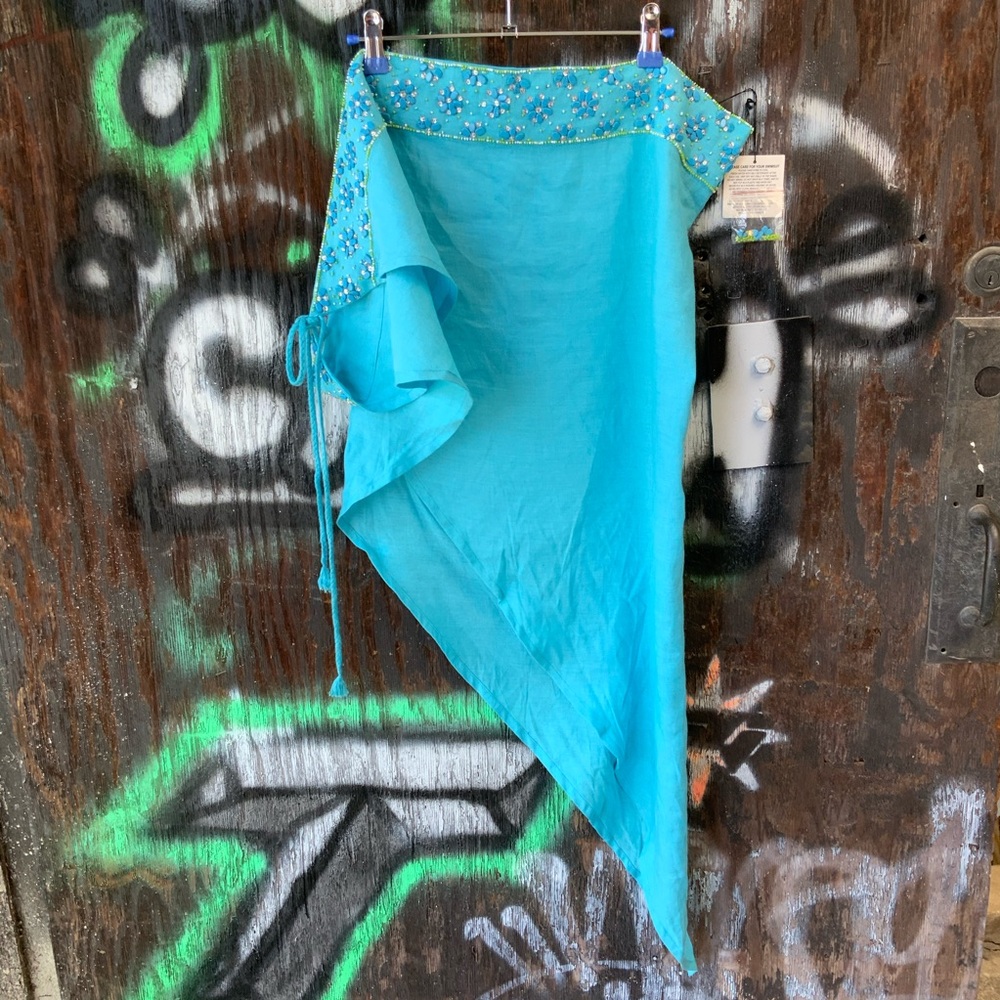 NWT Turquoise Beaded Sarong Swimsuit Beach Cover Up Bathing Suit Bikini Wrap OBO